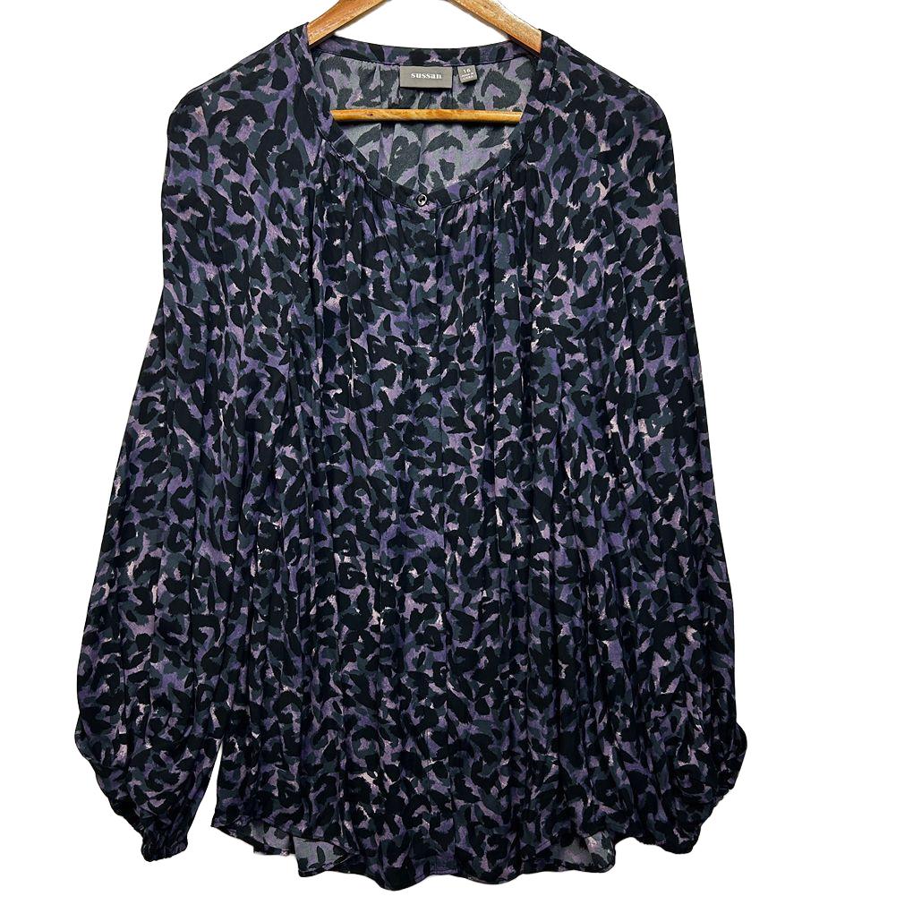 Sussan Purple Leonard Print Long Sleeve Top - Size 16