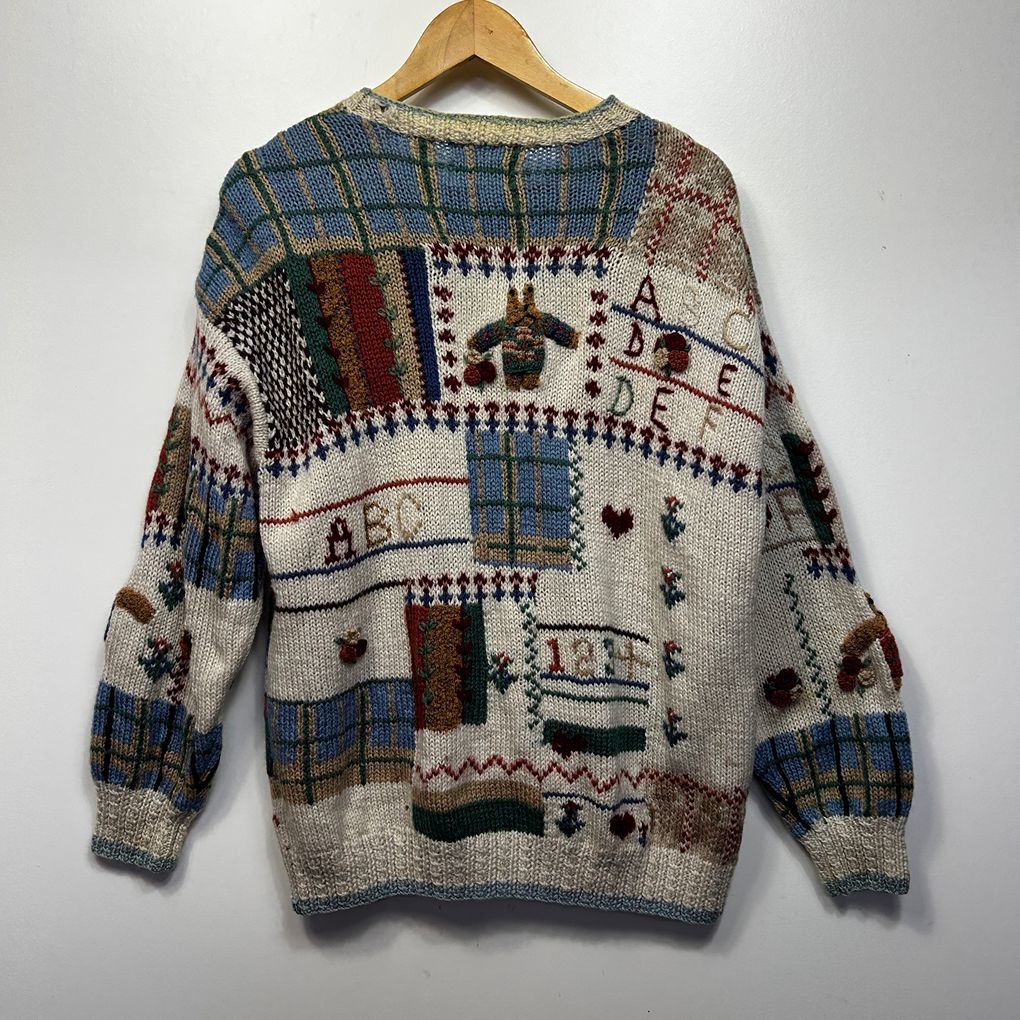Vintage Hand Knitted Raam Multicoloured Wool Knit Cardigan - Size XL
