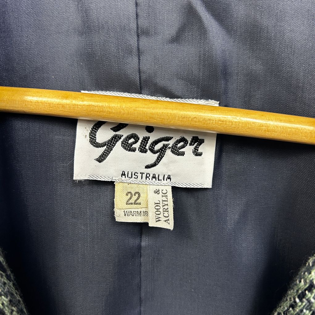 Vintage Geiger Grey Check Wool Blend Blazer Jacket - Size 22
