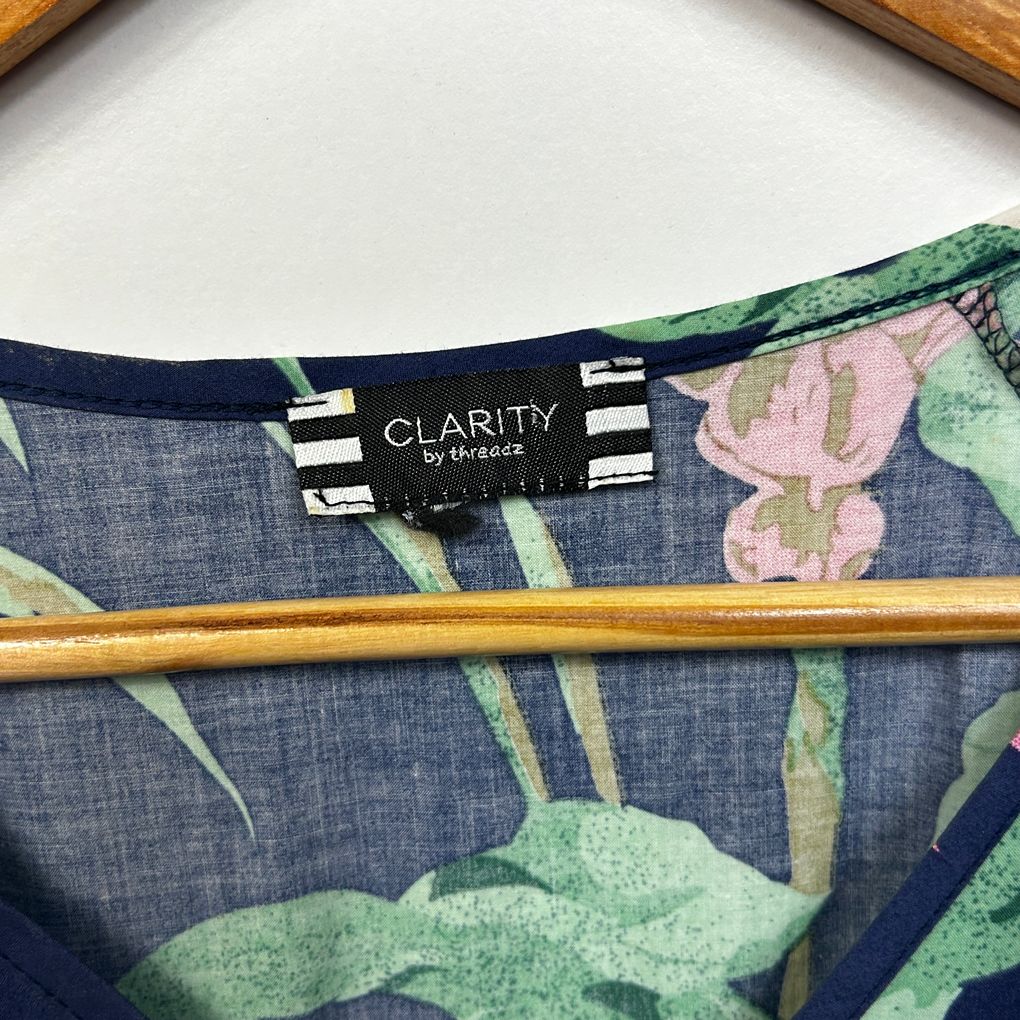 Clarity Navy Floral Cotton Tiered Dress - Size 14/16