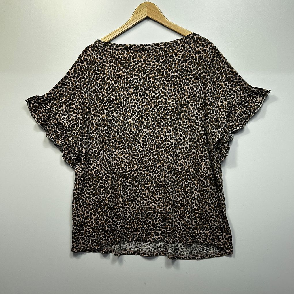 CCX City Chic Brown Leopard Print Cotton Top - Size 20/L