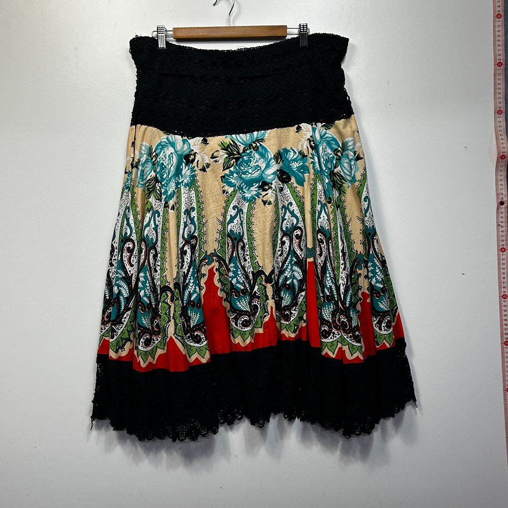 Multicoloured Paisley Cotton Skirt - Size 14/16