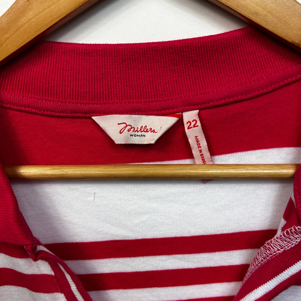 Millers Red Striped Plus Size Cotton Polo Top - Size 22