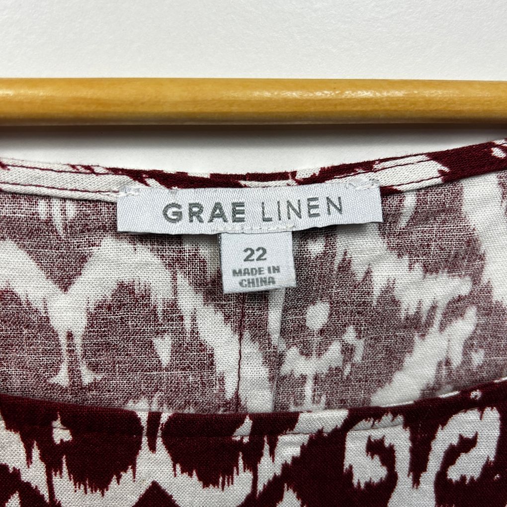 Suzanne Grae Burgundy Plus Size Linen Top - Size 22