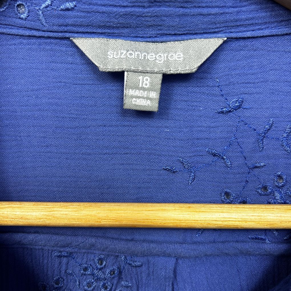 Suzanne Grae Blue Embroidered Cotton Shirt - Size 18
