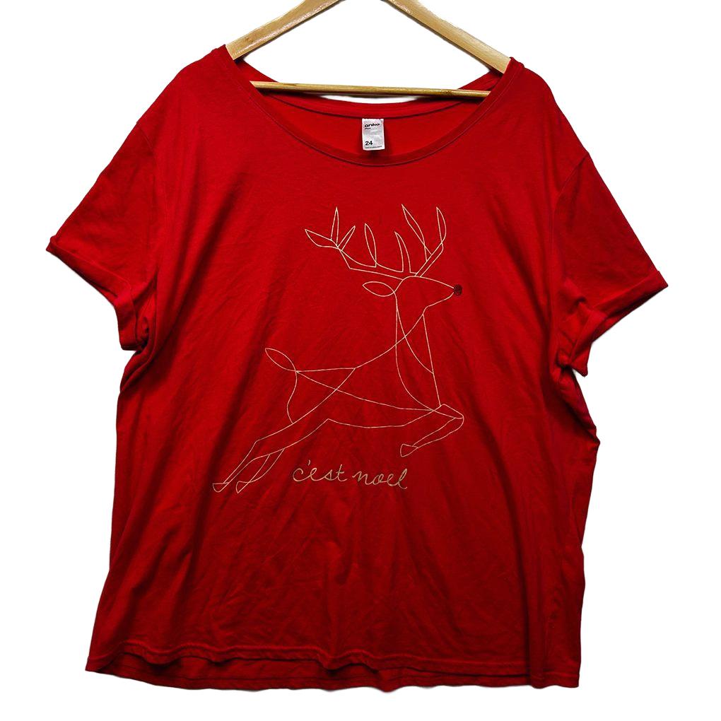 Anko Red Plus Size Christmas Cotton Tee - Size 24
