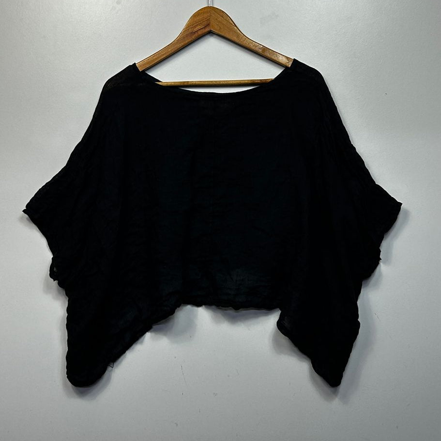 Donna Donna Made in Italy Black Linen Crop Top - One Size