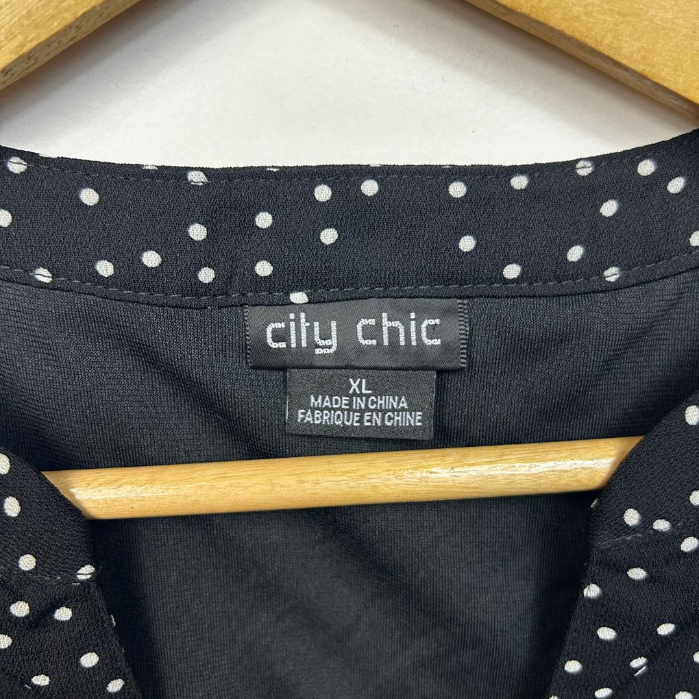 City Chic Black Plus Size Spot Dress - Size XL/22