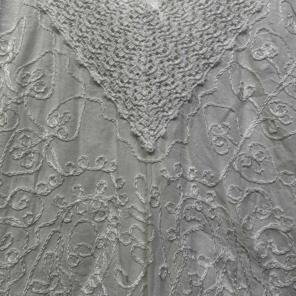 White Embroidered Cotton Boho Top - Size XXL