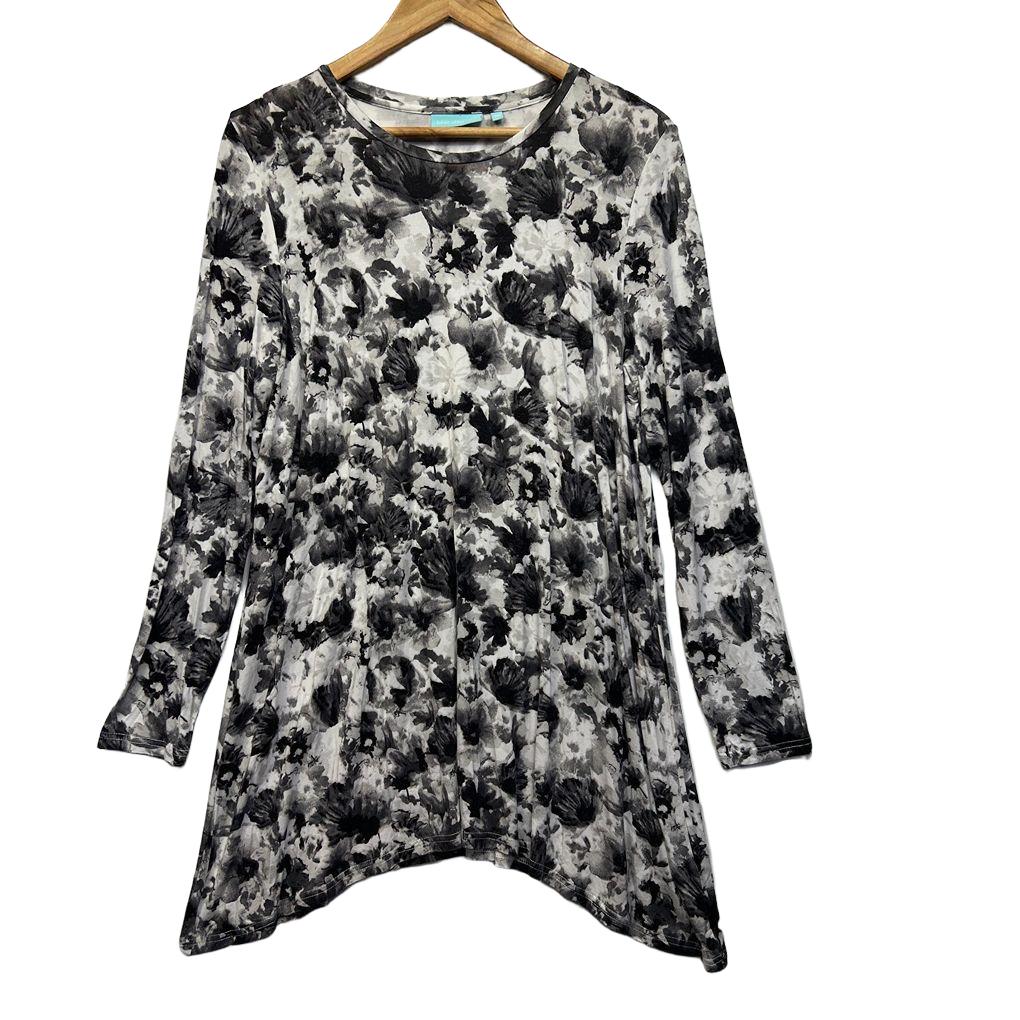 Blue Illusion Black White Floral Top - Size XL