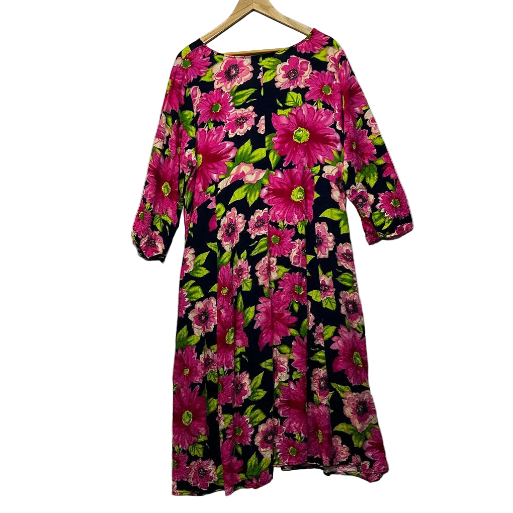 Willow Tree Pink Floral Linen Dress - Size 16