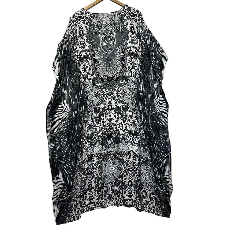 Autograph Black and White Embellished Kaftan Dress - Size 24