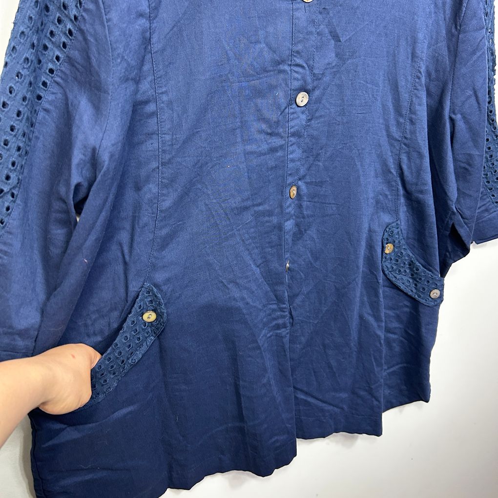 Olla Oh Navy Cotton Broderie  Oversized Tunic Shirt - Size XL