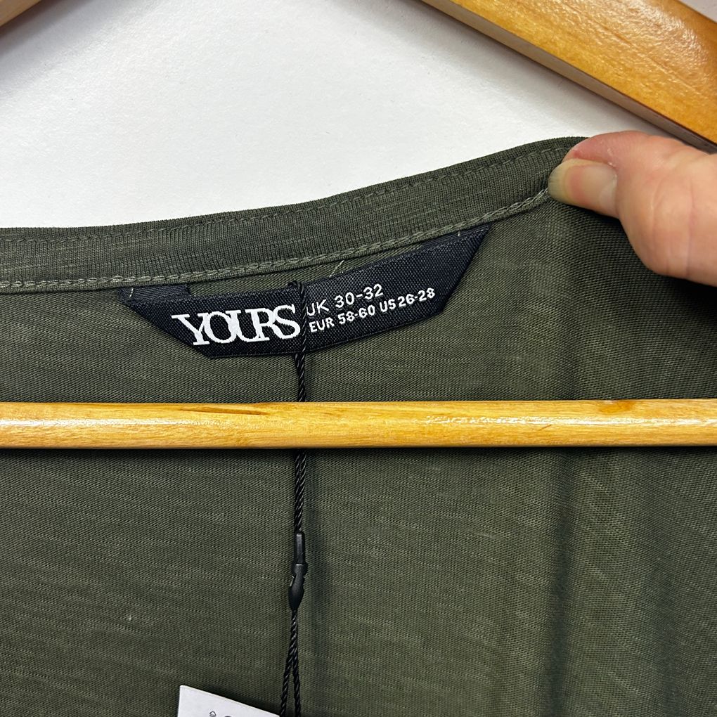 Yours Green Plus Size Cotton Henley Top - Size 30-32