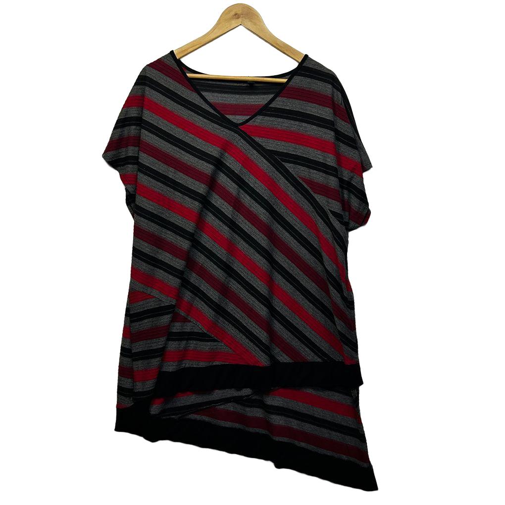 Taking Shape Grey & Red Striped Tunic Top - Size 22/XL