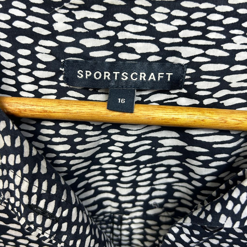 Sportscraft Black White Button Up Long Sleeve Cotton Top - Size 16