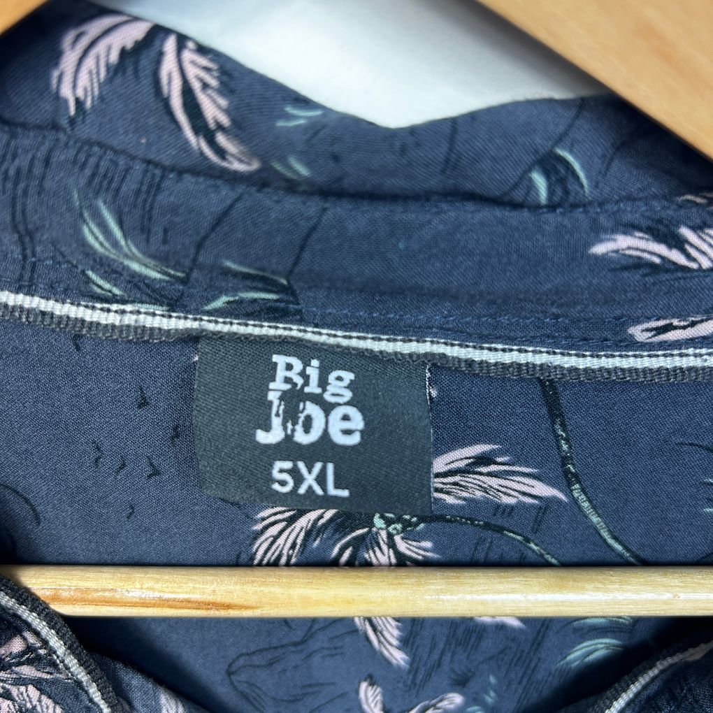 Big Joe Navy Palm Print Mens Shirt - Size 5XL