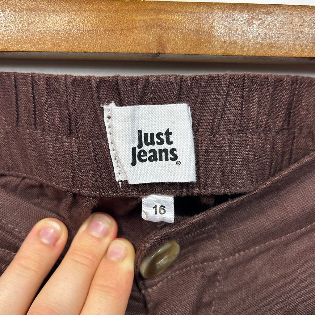 Just Jeans Brown Relaxed Mid Rise Linen Pants - Size 16
