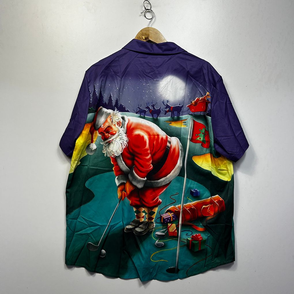 Purple Santa Golf Christmas Shirt Mens - XL/2XL