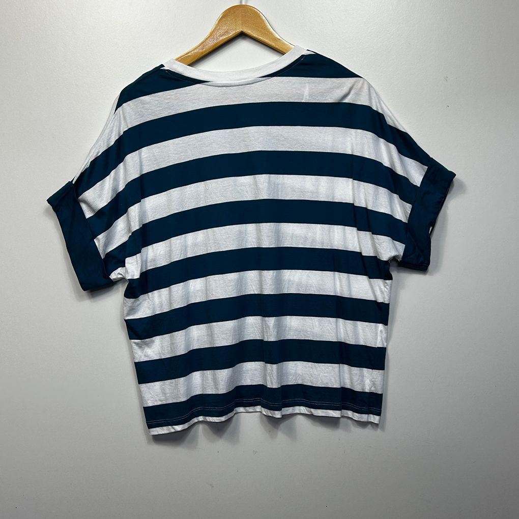 Regatta Teal Striped Cotton Top - Size 14