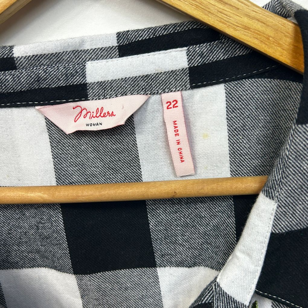 Millers Black & White Check Plus Size Cotton Top - Size 22