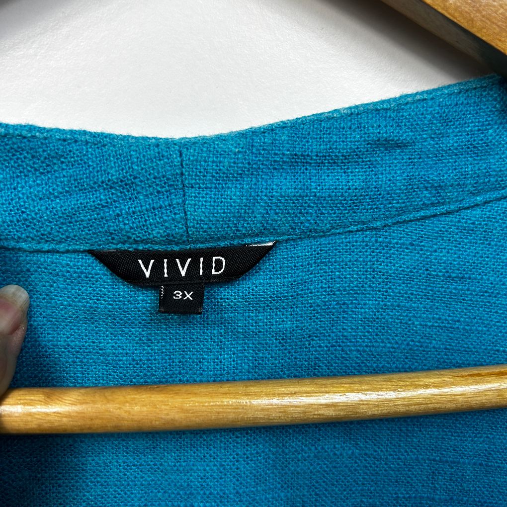 Vivid Blue Linen V Neck Open Front Top - Size 3X