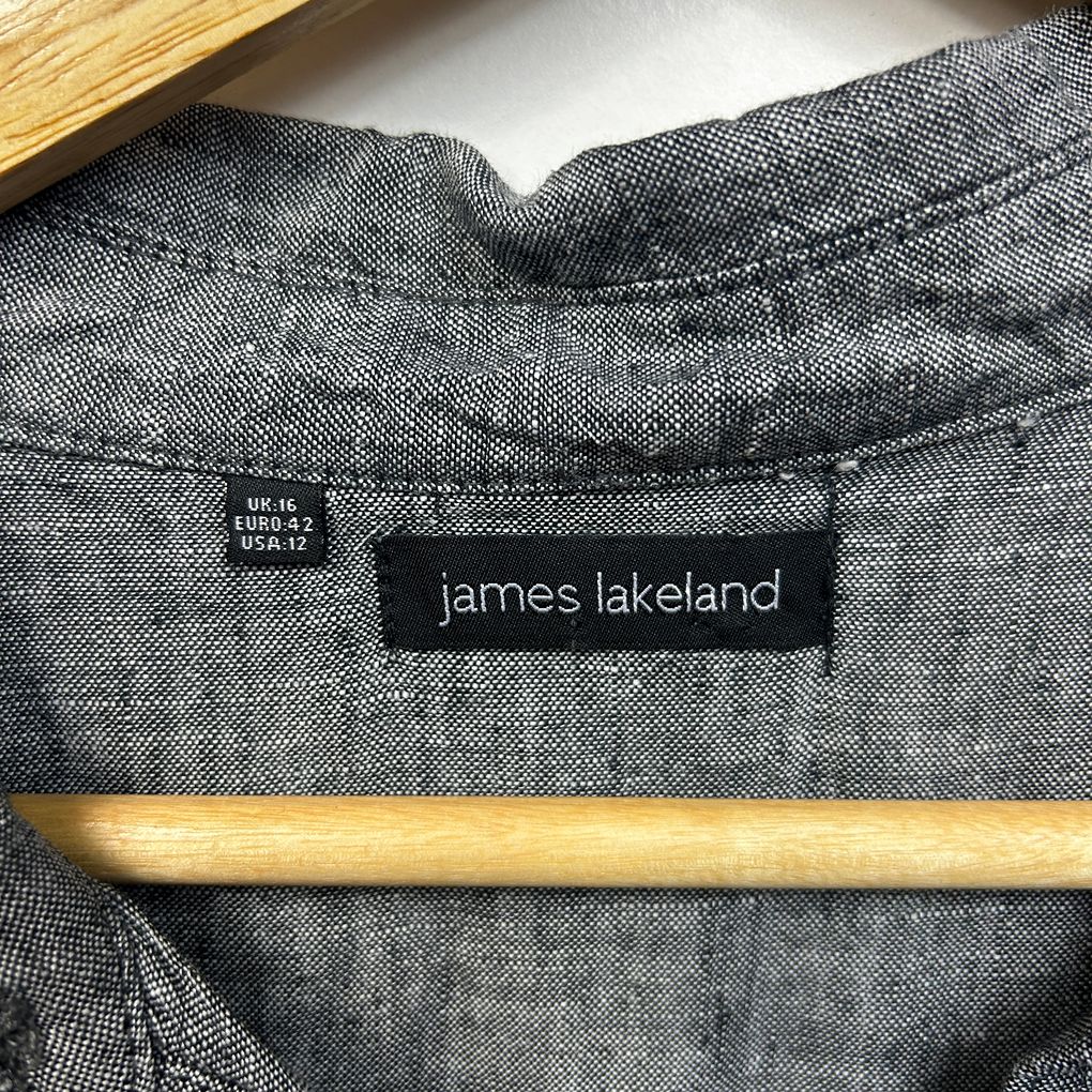 James Lakeland Made in Italy Grey Linen Shirt Dress - Size 16
