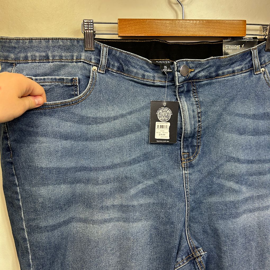 Beme Light Blue Mid Rise Short Length Plus Size Jeans - Size 26