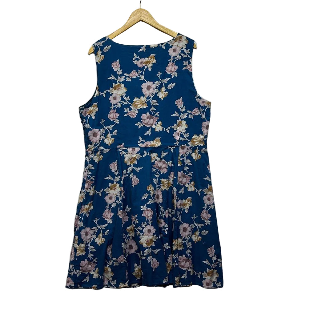 Capture Blue Floral Cotton Sleeveless Dress - Size 20