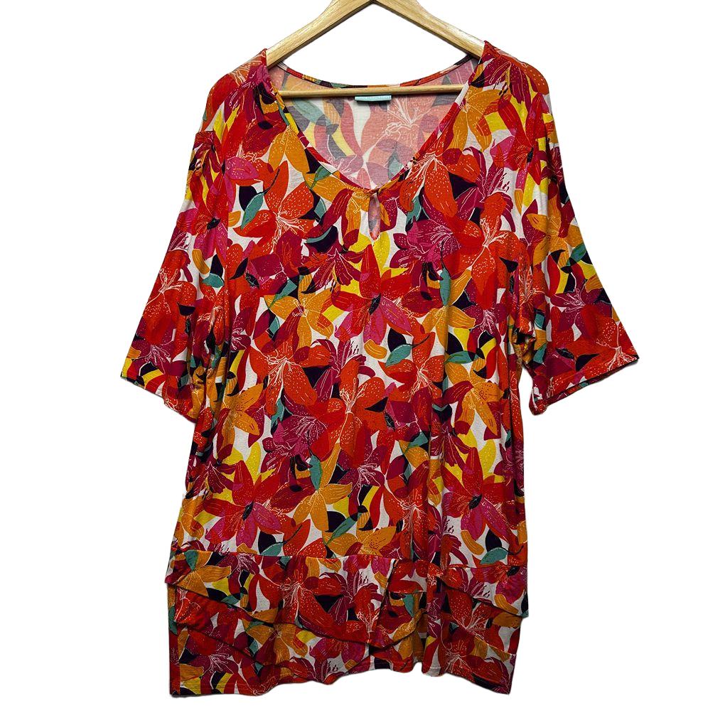 Blue Illusion Orange Floral Top - Size 3L