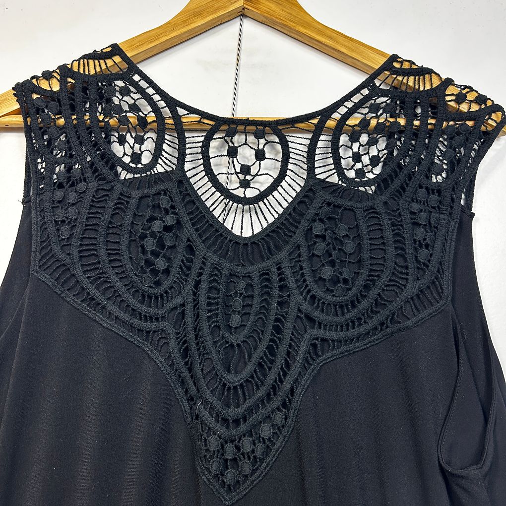 Sara Black Crochet Neck Maxi Dress - Size 2X