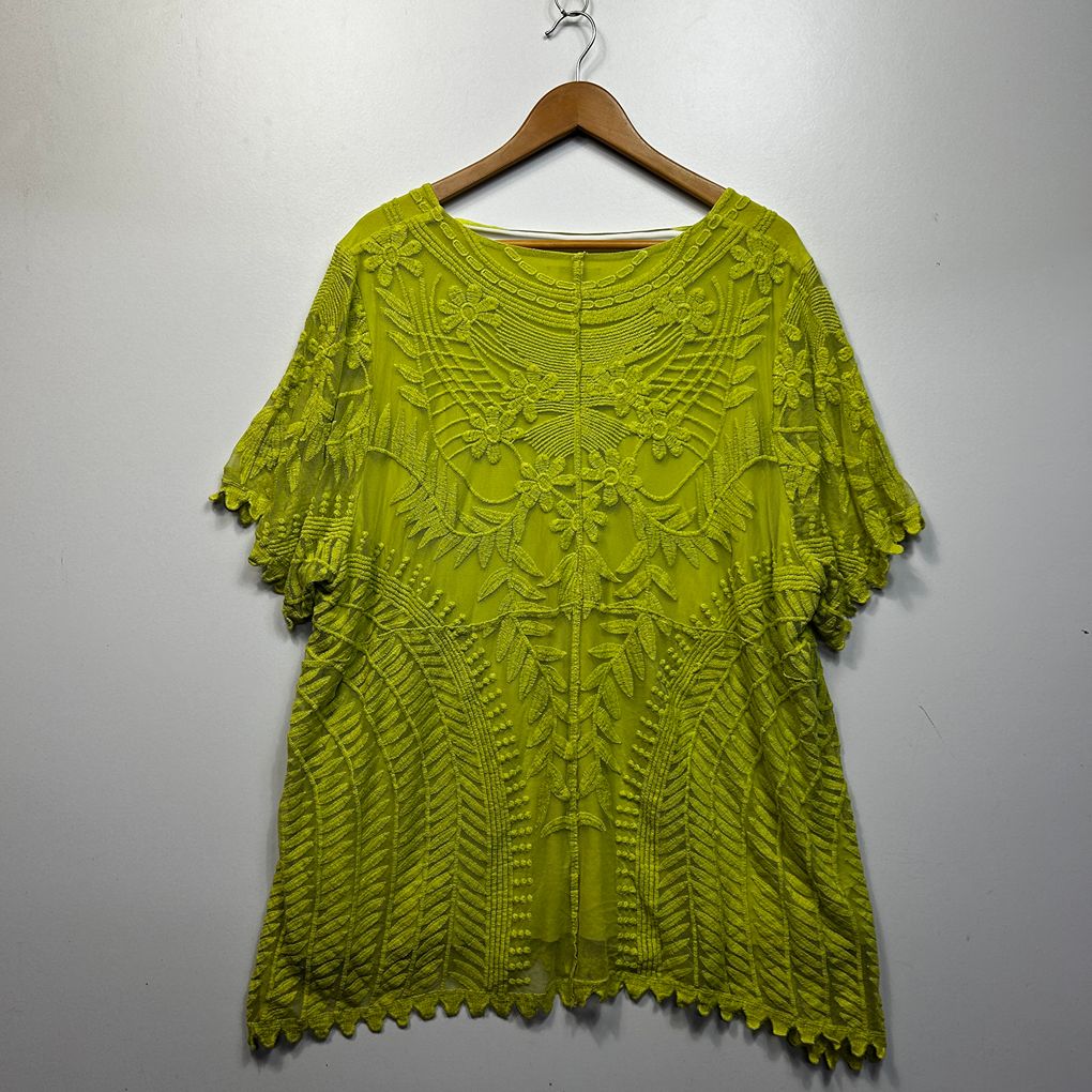 Beme Lime Green Plus Size Embroidered Cotton Top - Size 22