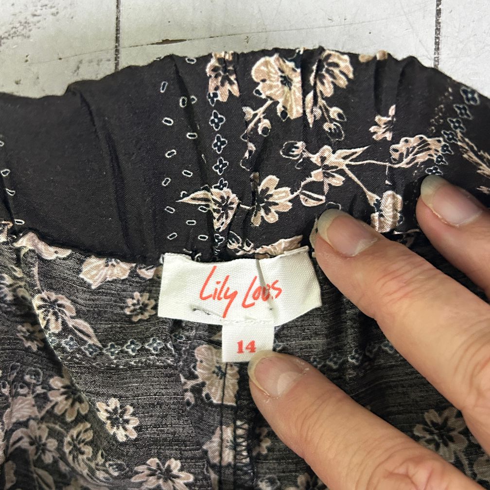 Lily Loves Black Paisley Wide Leg Pants - Size 14