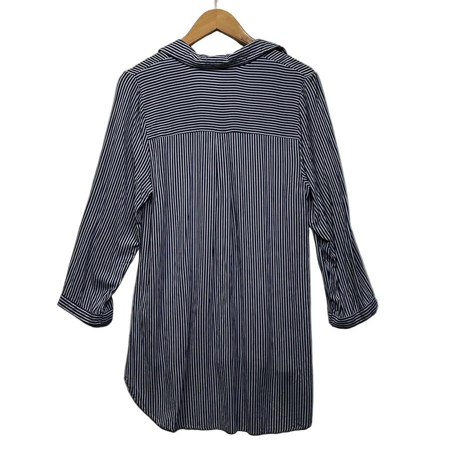 Beme Navy Striped Ebroidered Long Sleeve Shirt - Size 14