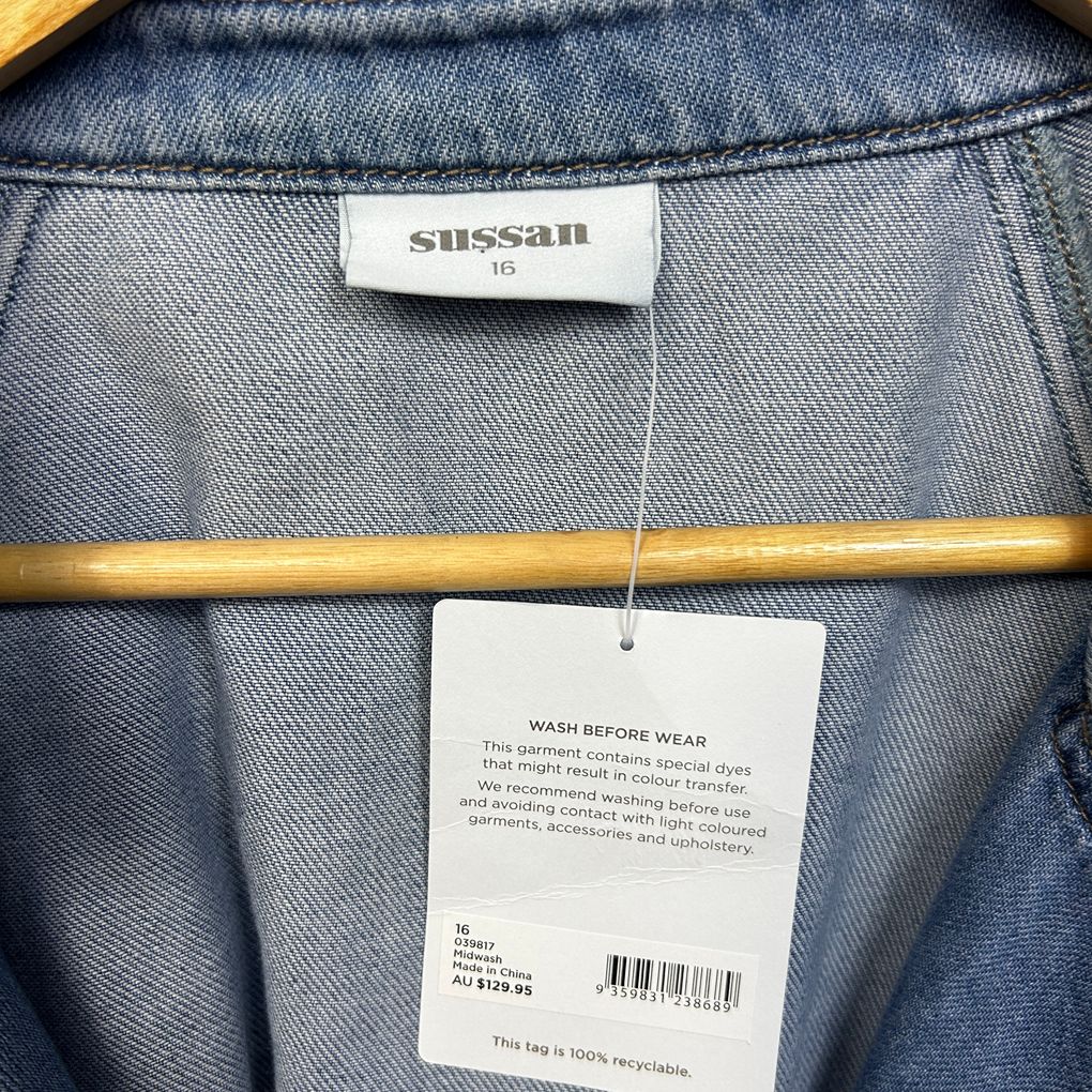Sussan Blue Cotton Denim Wrap Jacket - Size 16