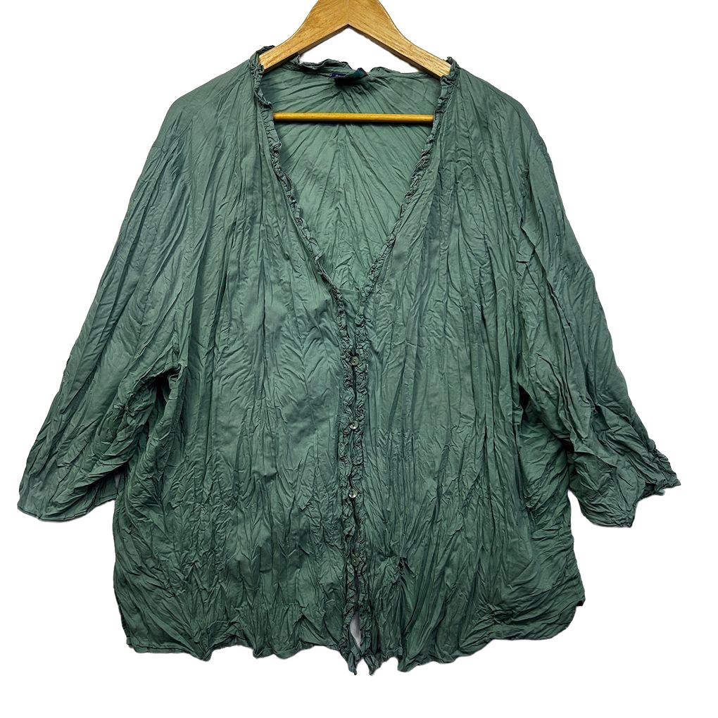 Nouvelle Green Crinkle Cotton Top - Size 24