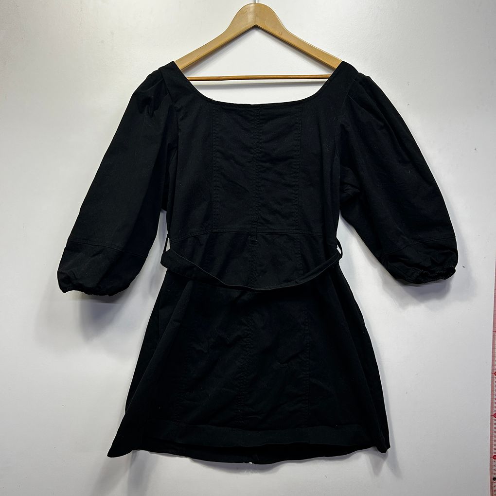 City Chic Black Plus Size Cotton Belted Zip Dress - Size M/18 (Note condition)
