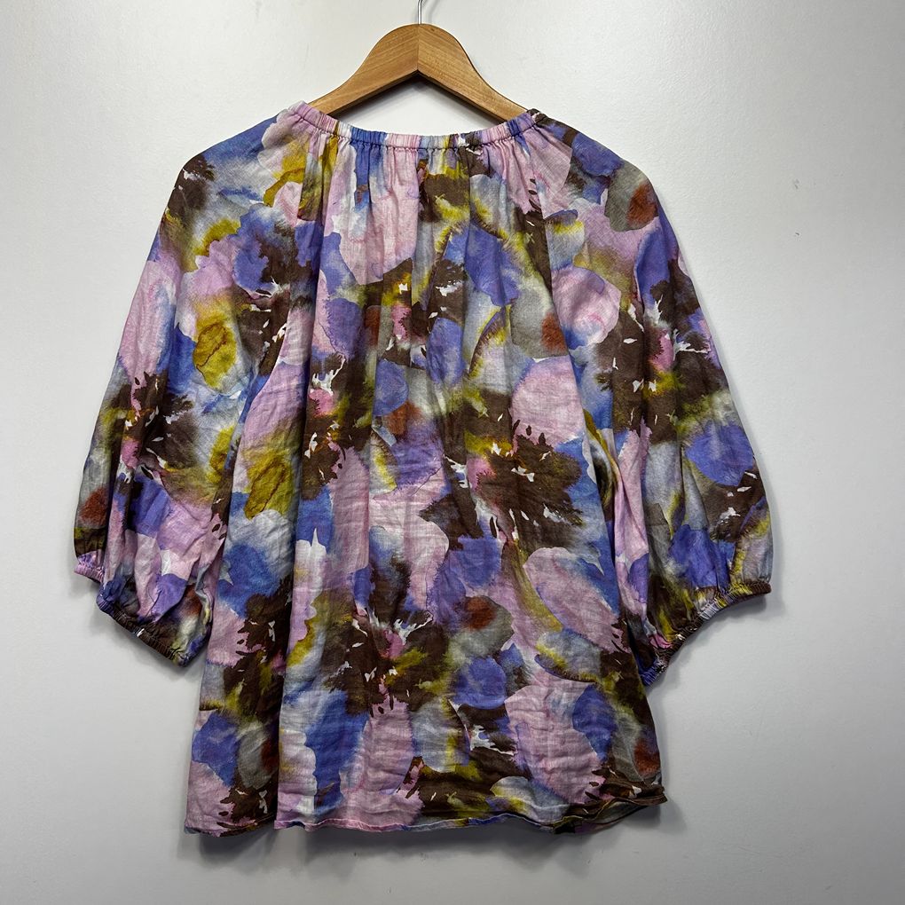 Sussan Multicoloured Floral Linen Top - Size 18