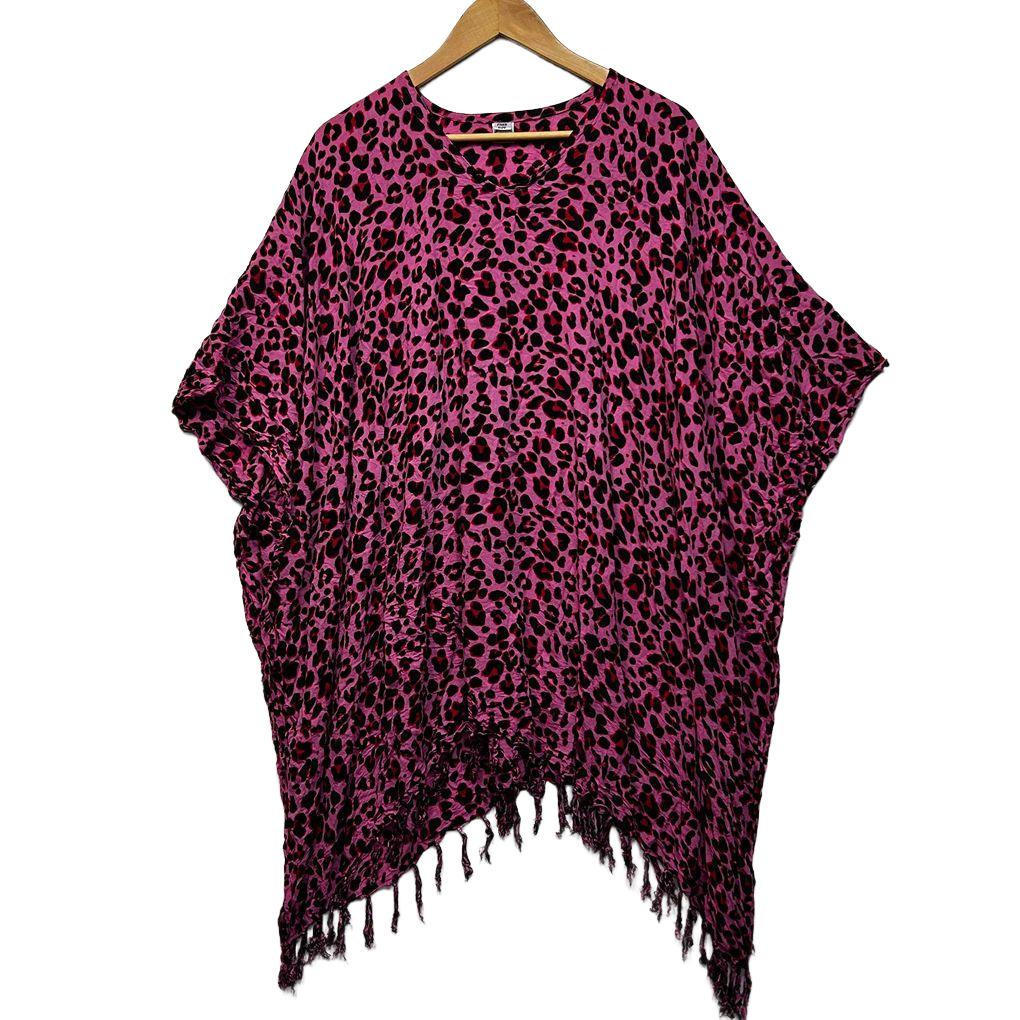 Sundrenched Pink Leopard Print Kaftan Top -  One Size