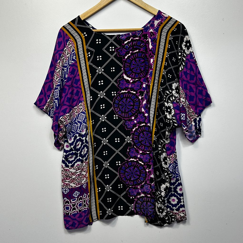 Taking Shape Purple Patchwork Print Top - Size 16
