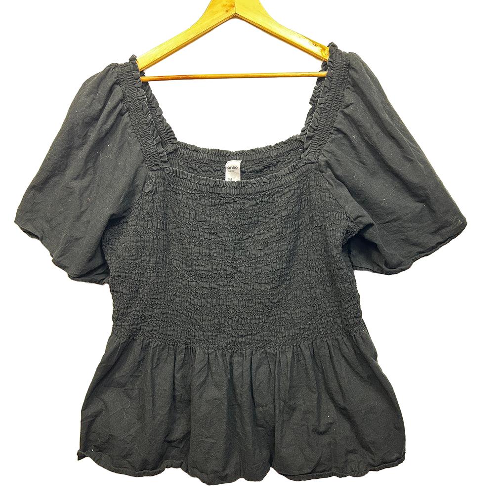 Anko Black Shirred Cotton Top - Size 24