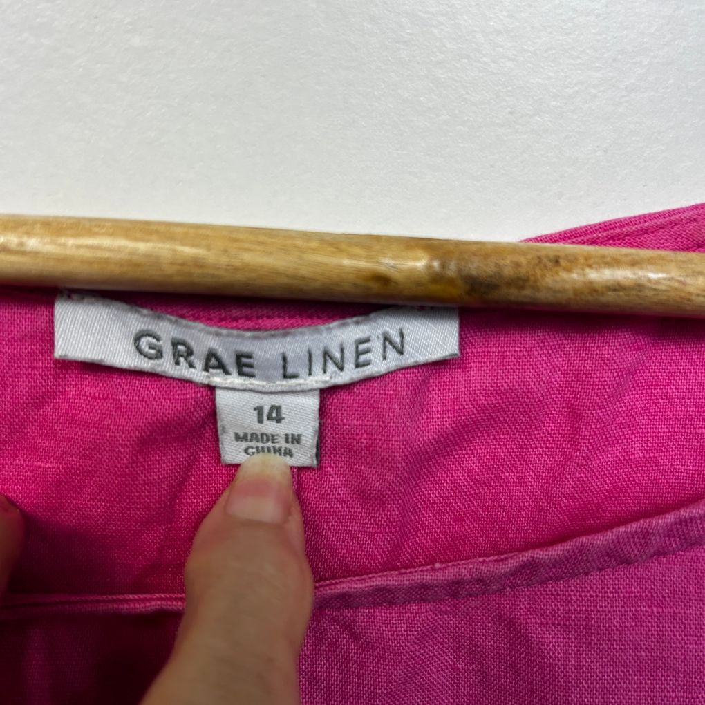 Suzanne Grae Linen Pink Linen Top - Size 14