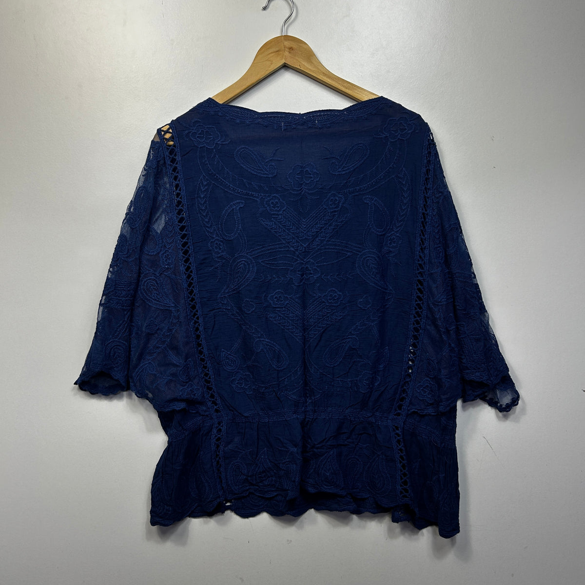 Katies Navy Embroidered Plus Size Cotton Top - Size 20