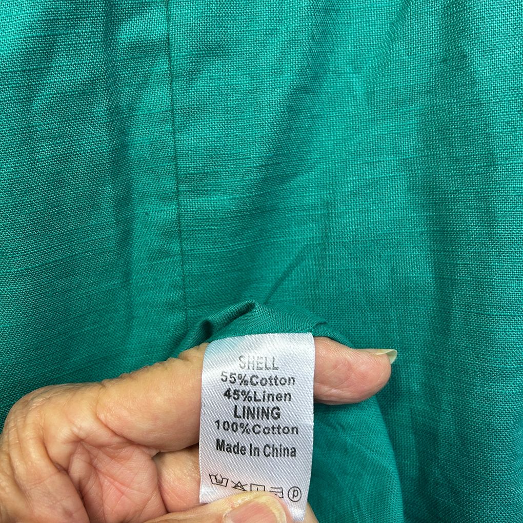 Orange Sherbet Green Cotton Linen Dress - Size 14