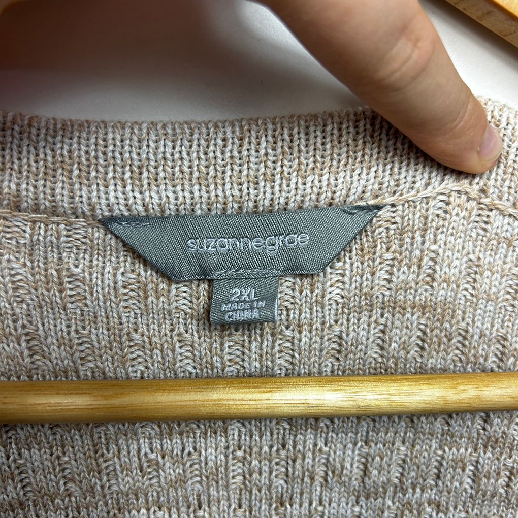 Suzanne Grae Beige Plus Size Cotton Cardigan - Size 2XL