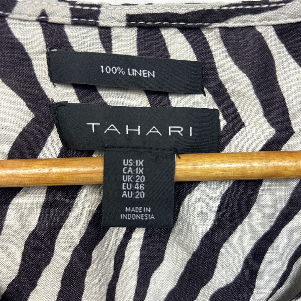Tahari Black & White Zebra Print Linen Shirt - Size 20
