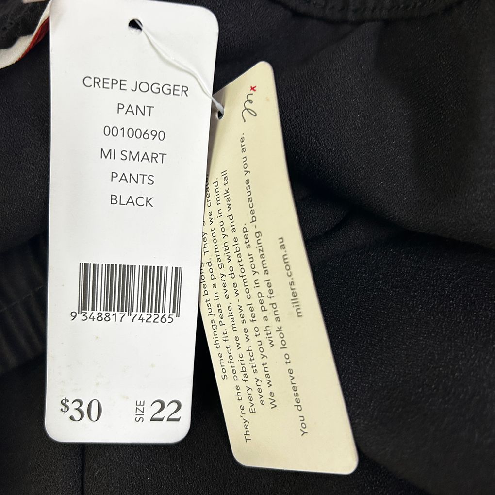 Millers Black Plus Size Crepe Jogger Pants - Size 22