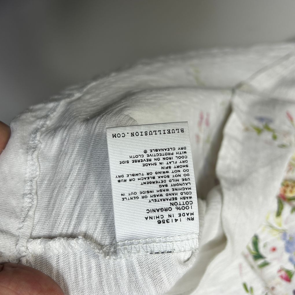 Blue Illusion White Cotton Top - Size XL