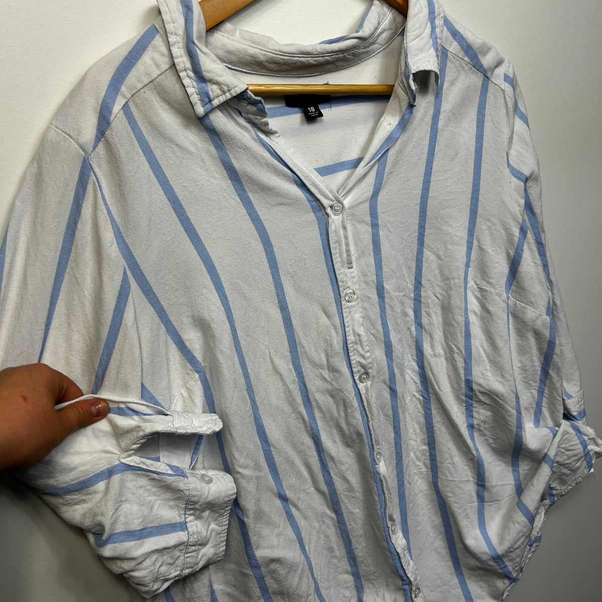 Autograph White Striped Plus Size Linen Shirt - Size 18