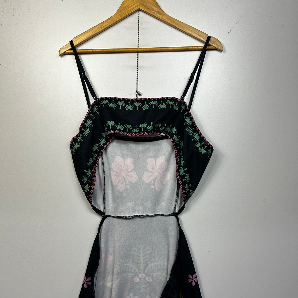 Shein Black Tropical Print Cut-Out Dress - Size 3XL